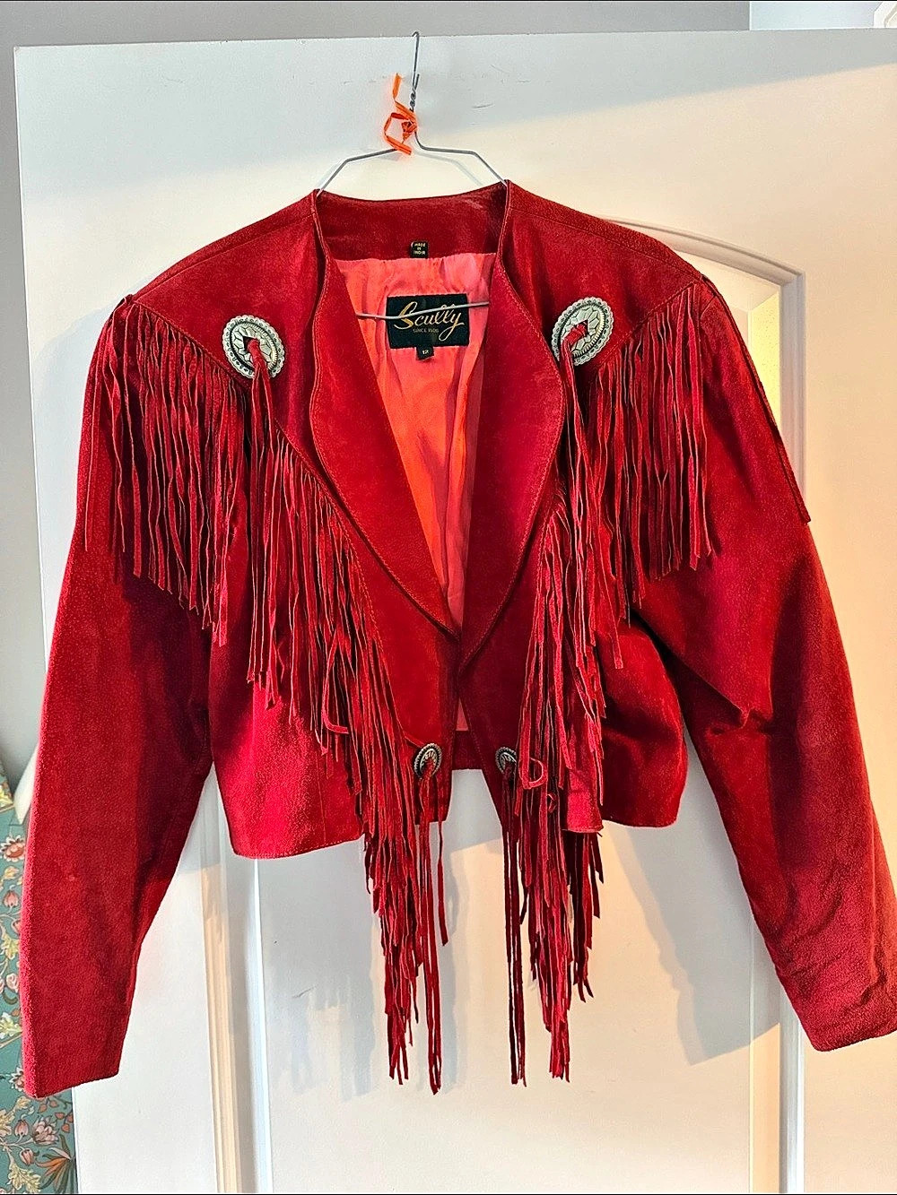 Scully Red Suede Fringe Concho Western Jacket Women's Red Size 12